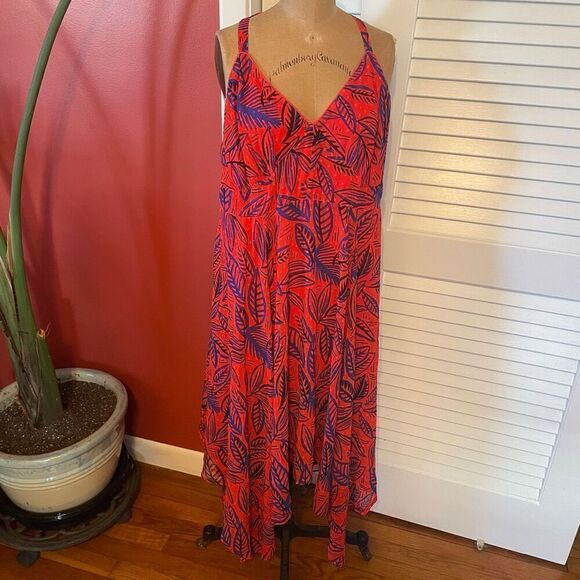 ALEXIS for TARGET | red & blue lightweight v neck maxi tropical leaf tie summer - Picture 4 of 15